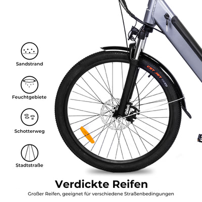 CityRun 27 Zoll E-Bike, Elektrofahrrad für Damen Herren, Pedelec Cityräder Cruise City Bike,250W Motor,Li-Batterie 36V/10,4Ah ebike,bis 45-60KM