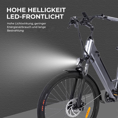 CityRun 27 Zoll E-Bike, Elektrofahrrad für Damen Herren, Pedelec Cityräder Cruise City Bike,250W Motor,Li-Batterie 36V/10,4Ah ebike,bis 45-60KM