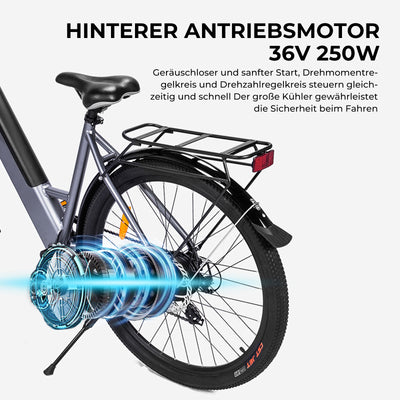 CityRun 27 Zoll E-Bike, Elektrofahrrad für Damen Herren, Pedelec Cityräder Cruise City Bike,250W Motor,Li-Batterie 36V/10,4Ah ebike,bis 45-60KM