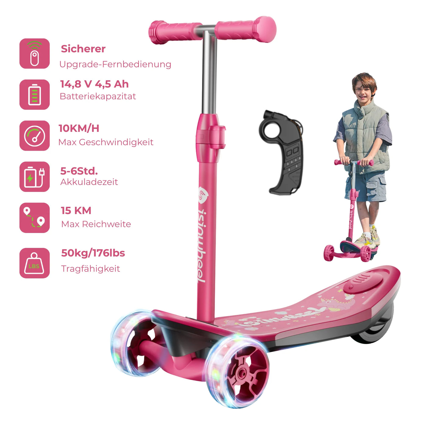 iK1S Kinder E-Scooter mit bunten Lichtern