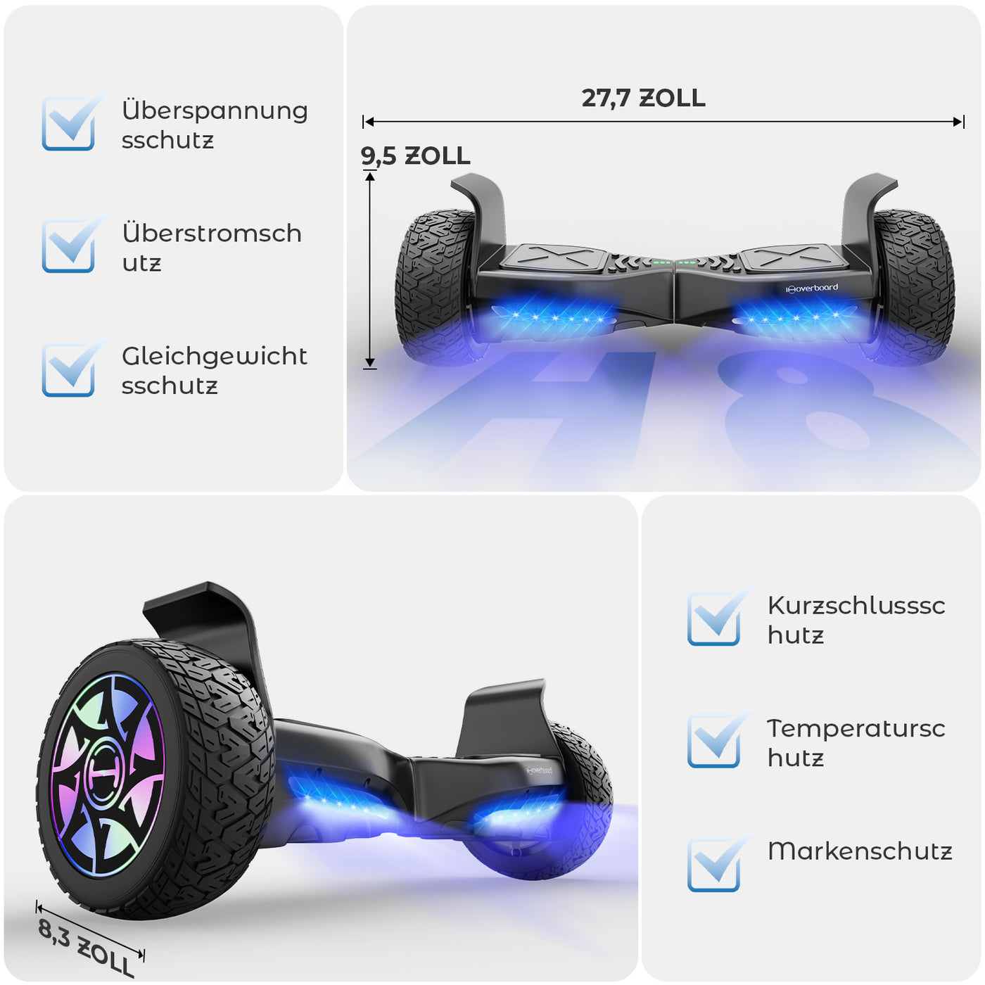 H8 LED Schwarz Hoverboard Gelände 8.5" | iHoverboard