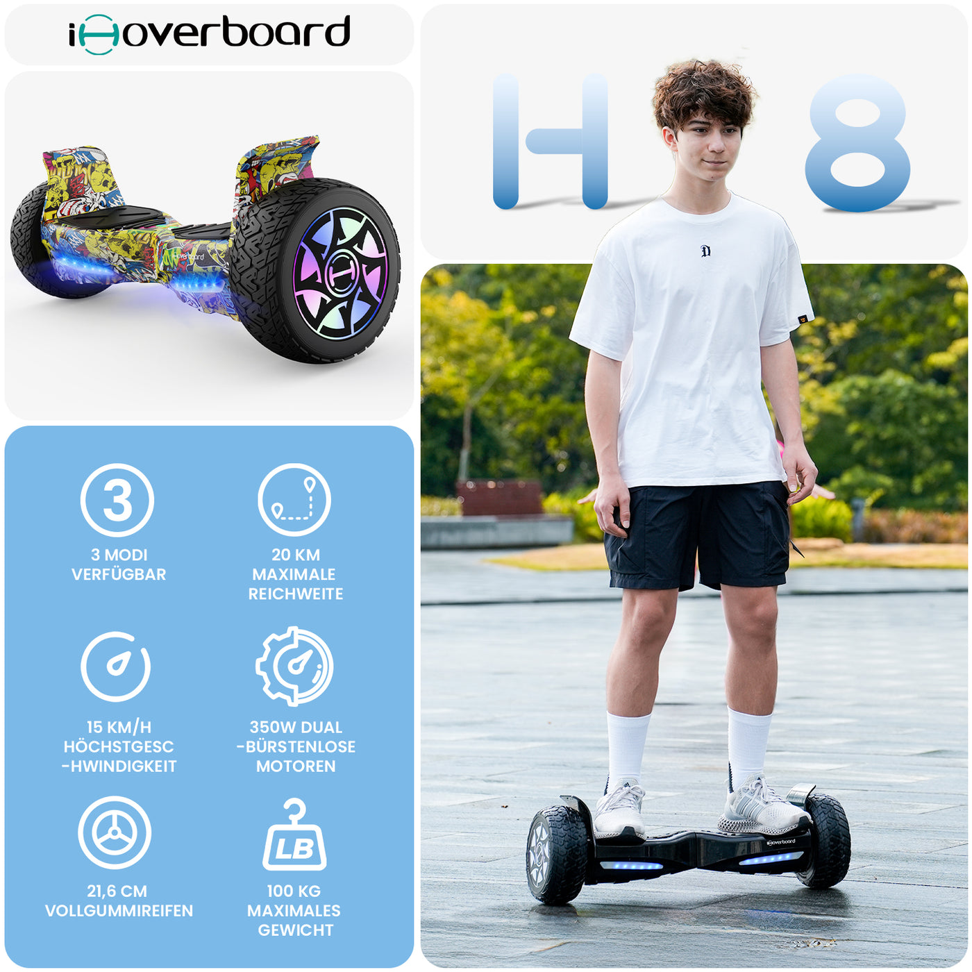 H8 LED Gelbes Hoverboard Gelände 8.5" | iHoverboard
